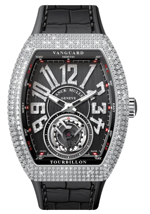 Best FRANCK MULLER Vanguard Tourbillon Stainless Steel White Diamonds Case - Black V 41 T D NBR CD (NR) (AC) (NR DIAM AC) Replica Watch